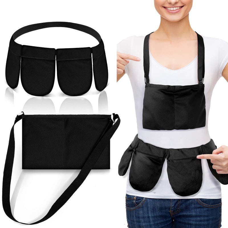 Mastectomy Drainage Holder with 4 Pouch Shower Bag Adjustable Drain Holder After Tummy Tuck Quick Dry Stretchy Handy for Mastectomy Recovery Breast Augmentation Reduction for Patient Care Kit Black